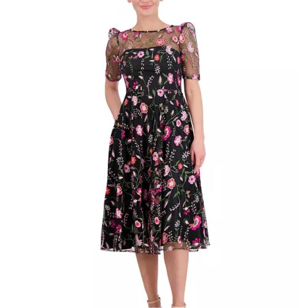 Eliza J size 8 NWT boat-neck  floral-embroidered lace dress- it had pockets!